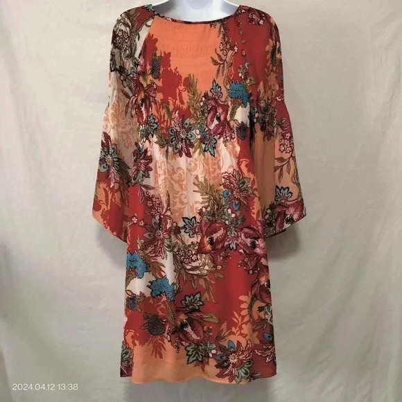 Spense size 10/10 Flowy Sleeves Floral Pattern Pleated Bodice Boho Vibe Dress - Picture 5 of 10